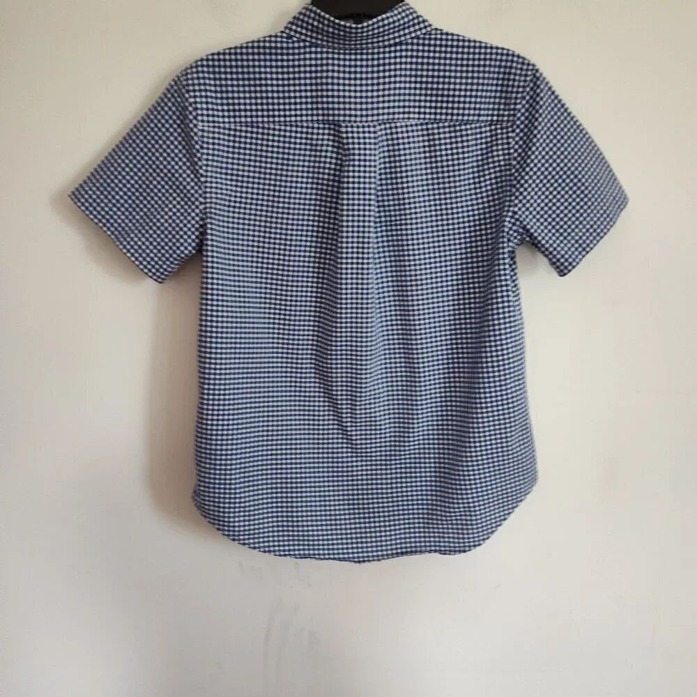 Boys SZ M (10-12) Ralph Lauren Blue/White Gingham Short-Sleeve Dress Shi…